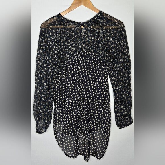 Women's Elodie Long-Sleeve Sheer Top - navy & cream Medium Romantic Bohemian - Picture 6 of 6